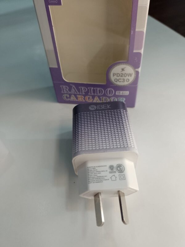 Cargador Ibek Cabezal Carga Rapida Entrada A Tipo C + USB - Imagen 2
