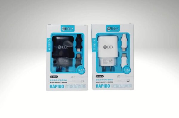 CARGADOR TYPE C A LIGHTING IBEK 5.8A 1 PUERTO USB Y 1 TYPE C