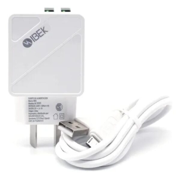 CARGADOR V8 MICRO USB IBEK 3.1A 2 PUERTO USB - Imagen 2