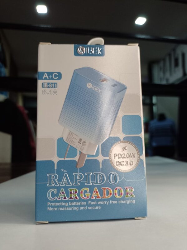 Cargador Ibek Cabezal Carga Rapida Entrada A Tipo C + USB - Imagen 4