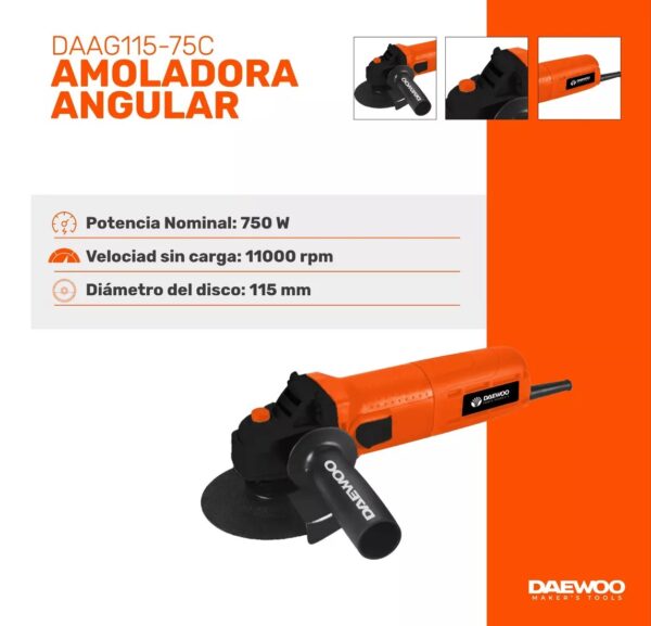 super pack Amoladora Angular 750 w+ Bolso DAEWOO - Imagen 2
