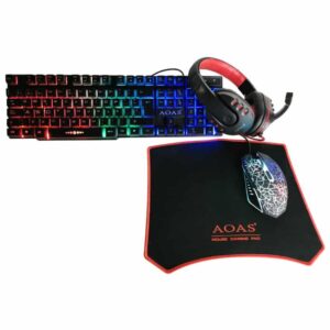 COMBO GAMER AOAS – TECLADO+ MOUSE PAD+ AURICULAR + MOUSE – WB-1077