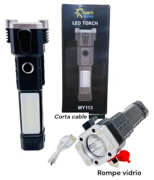 LINTERNA RECARGABLE + CORTA CABLE + ROMPE VIDRIOS